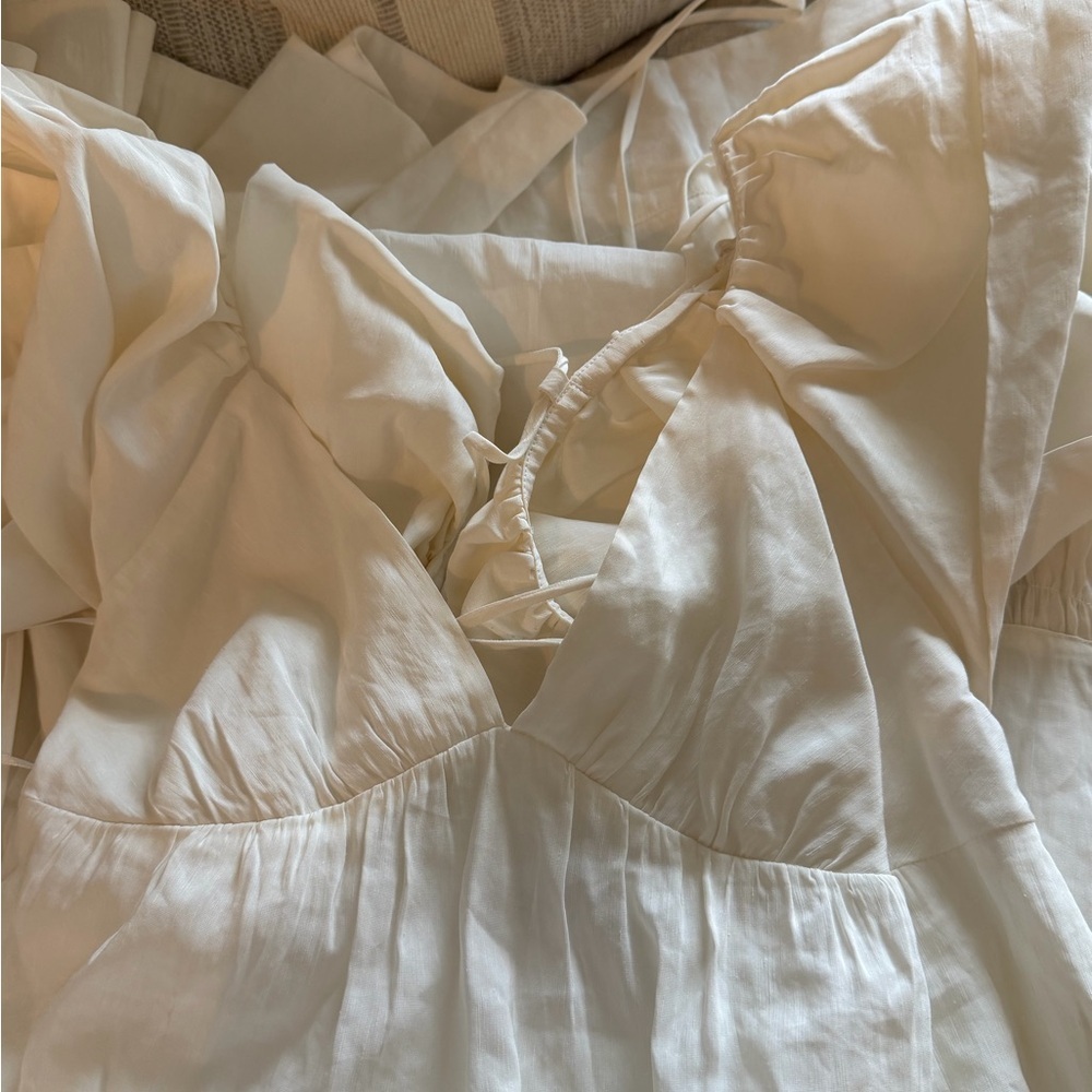 New La Ligne Stella Ruffle Shoulder Open back Linen Blend Midi Dress - Picture 9 of 14